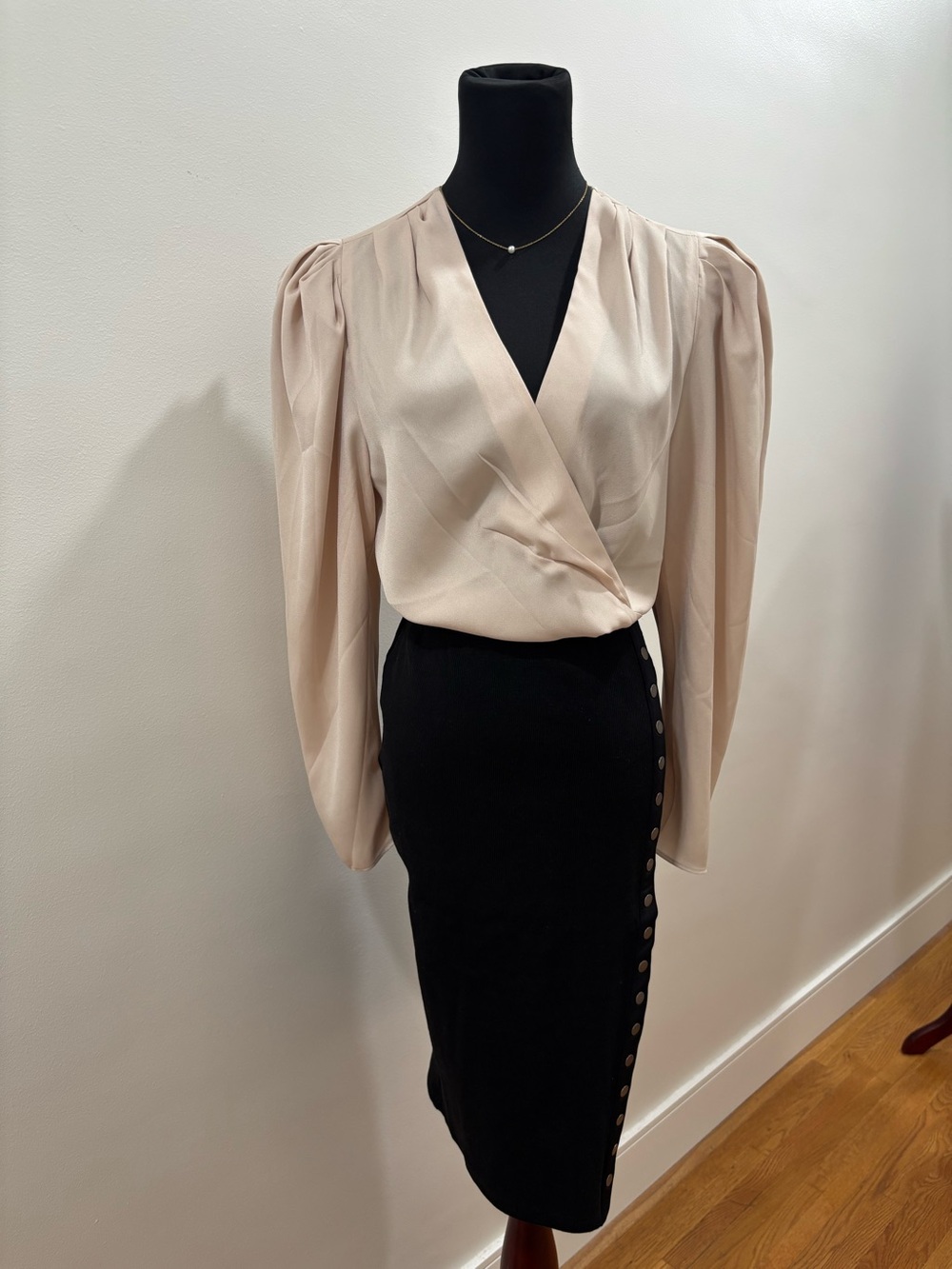 716. Express Women's Blouse - Cream Wrap V-Neck